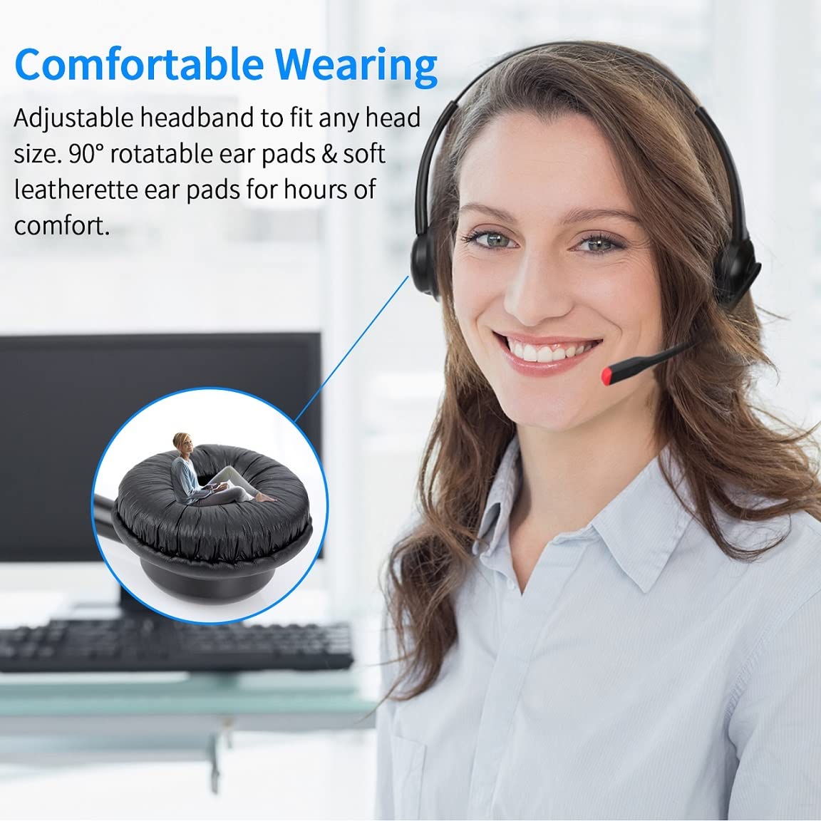 Casque USB pour ordinateur avec micro antibruit, casque stéréo et contrôle audio pour Skype Webinar Softphone Centre d'appel de bureau et cours en ligne