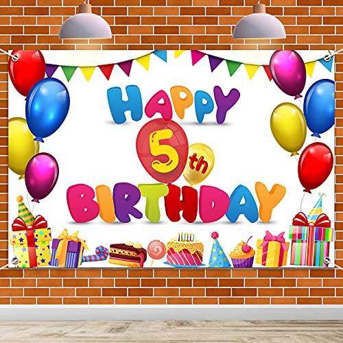 HAMIGAR 6x4ft Happy 5th Birthday Banner Backdrop - 5 Years Old Birthday Decorations Party Supplies for Girls Boys Kids - Colorful by HAMIGAR - Used condition - US$9.67