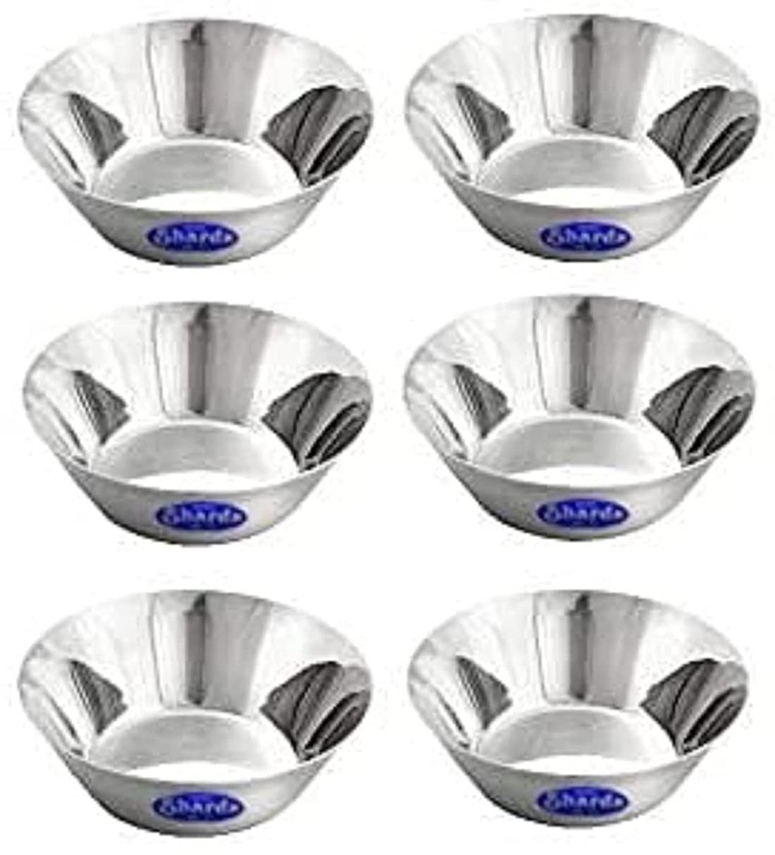 Stainless Steel Decorative Desert Serving Bowls Vati Katori, Medium, Silver, Set of 6