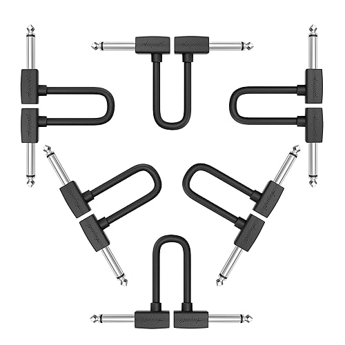 Augioth Paquete de 6 cables de conexión para guitarra de 5.9in (5.9in) de 0.5 pies 14 en ángulo recto TS cable de pedal de efecto