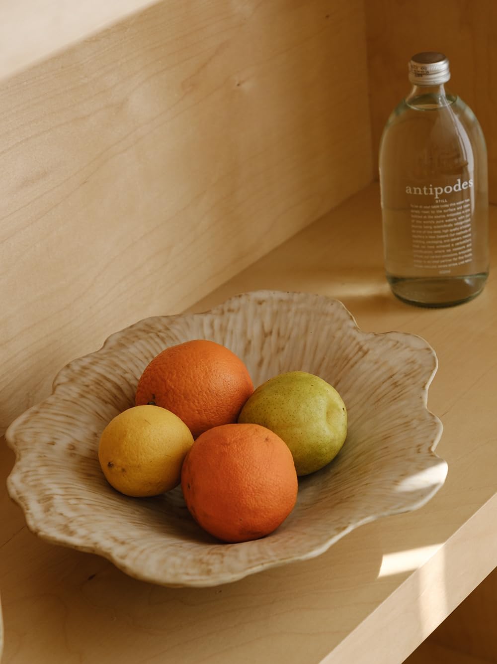 WENSHUO Stoneware Fruit Bowl for Kitchen Counter,Large Decorative Bowls for Home Decor,Handmade Perfect Centerpiece for Table, Island,or Counter,Matte Curd Color Reactive Glaze 13.5" L × 10" W