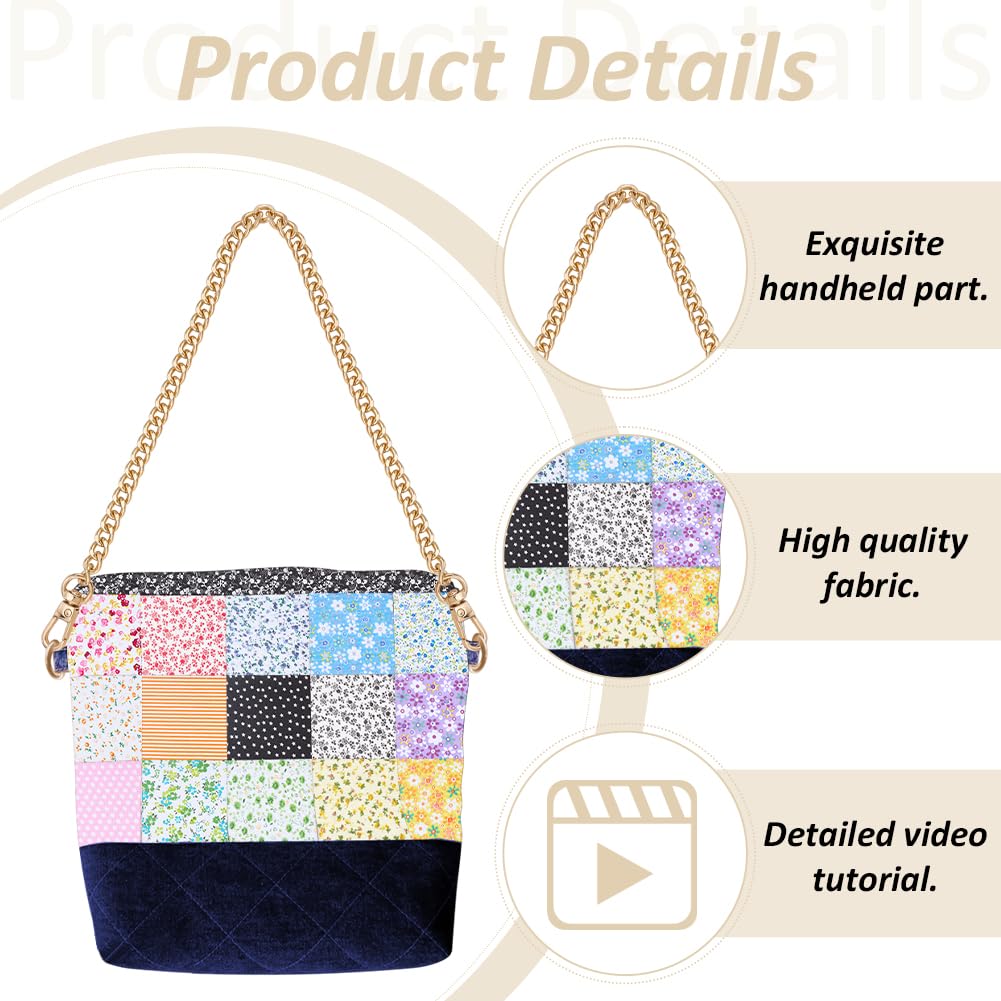 WEBEEDY Kit de Sac Fourre Tout à Patchwork DIY avec Tutoriel Vidéo pour Débutants Ensemble de Démarrage pour Sacs Matelassés avec Tissus Carrés de 21 couleurs Chaîne de Sac et Fermoir Faire des Sacs