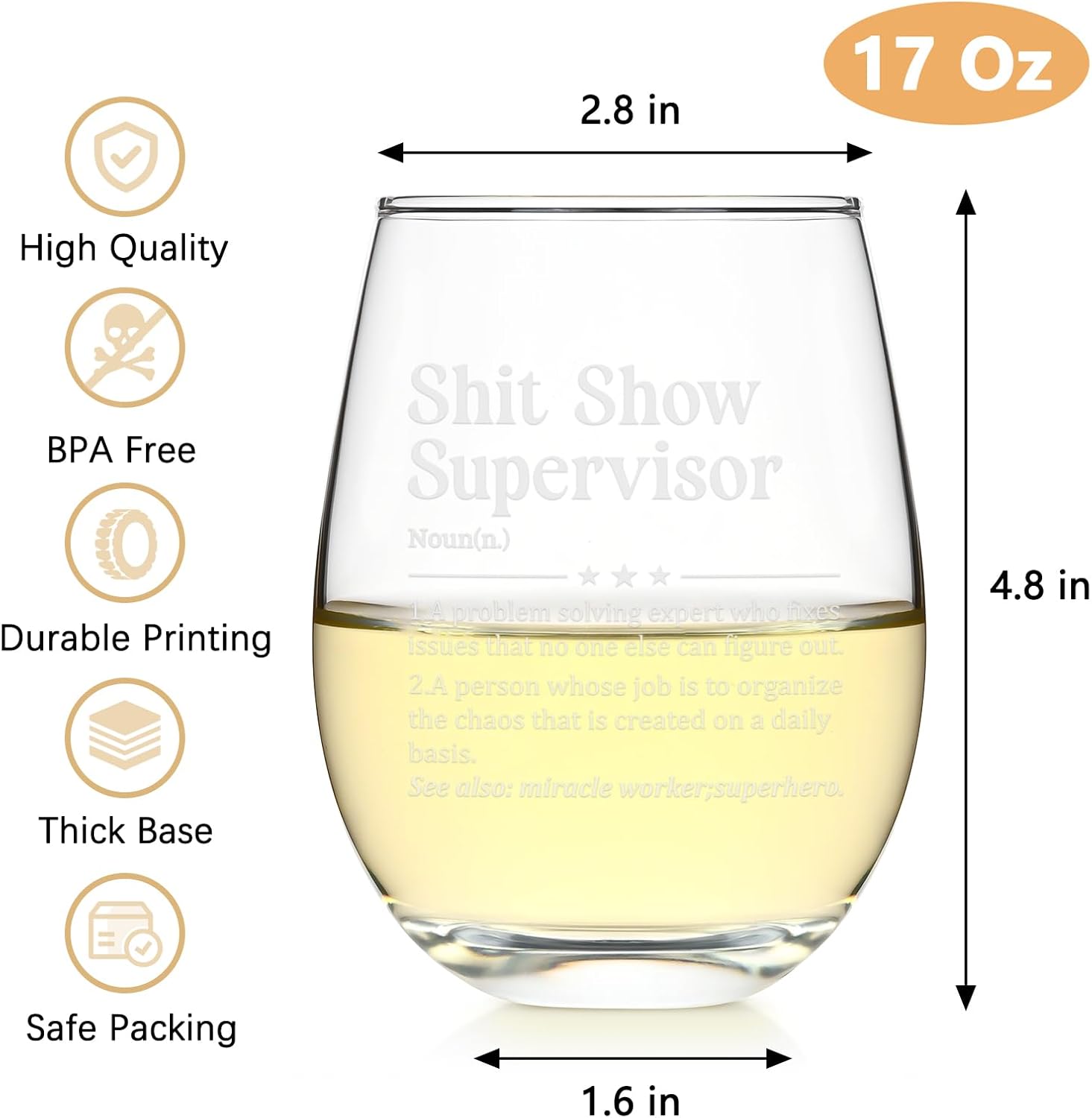 Futtumy Boss Lady Gifts for Women Her, Shit Show Supervisor Wine Glass, Unique Thank You Presents for Boss Lady Women Coworker Manger Director, Boss’s Day Birthday Christmas Gifts for Supervisor, 17oz - Image 4
