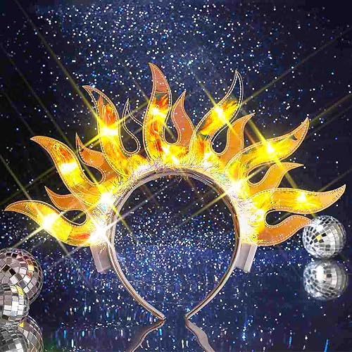 Miniatura 7 de Zoestar Diadema de llama iluminada, bandas para el cabello con luces LED de fuego, disfraz de club nocturno, accesorio para el cabello para mujeres