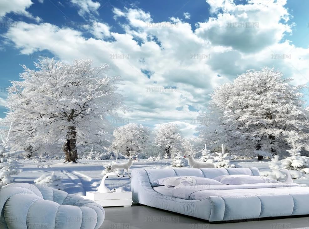Papier peint intissé paysage de neige d'hiver décoration murale salon 250x175