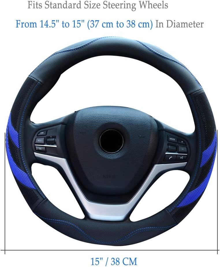 Alusbell Microfiber Leather Steering Wheel Cover Breathable Auto Car Steering Wheel Cover for Men and Women Universal 15 Inches (Blue) - Image 5