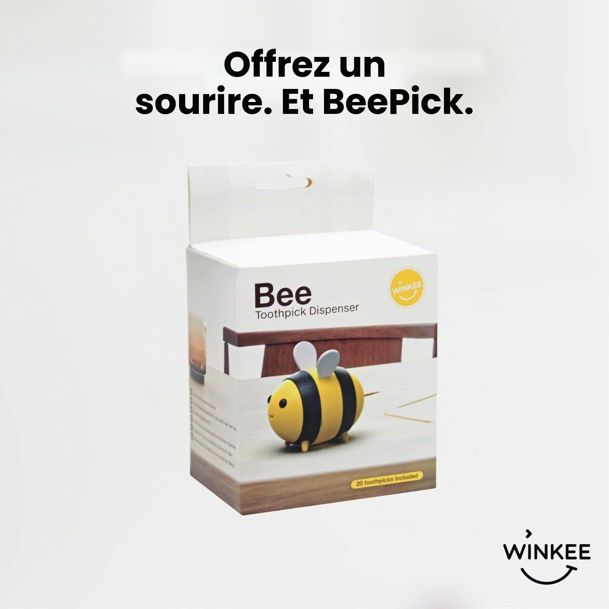 Winkee Distributeur de cure-dents en forme d'abeille, pour cure-dents standard 6 cm