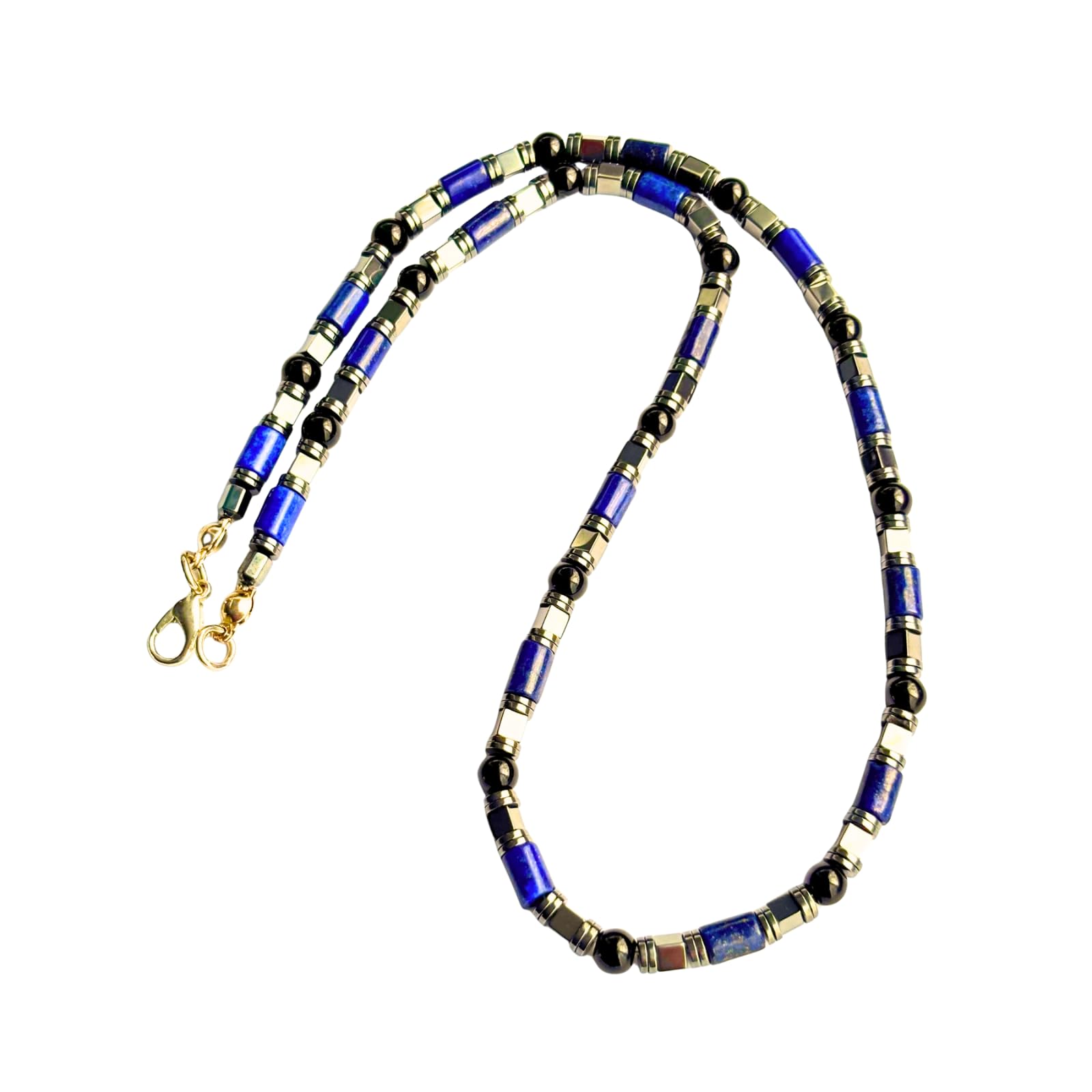 Ayrestyle Erkek Lapis Lazuli, Hematit ve Oniks Doğal Taş Kolye, 51 cm Uzun Zincir, Güç ve Denge Kolyesi - sevgililer Günü Hediyesi - Hediye Kutulu
