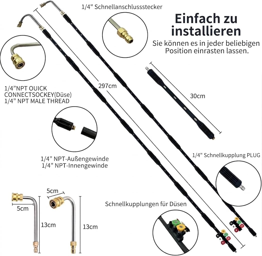 Hochdruckreiniger-Verlängerungsstab mit Karcher-Adapter, kompatibel für K-Serie K2-7, 4000PSI, 1/4 Zoll Schnellanschluss