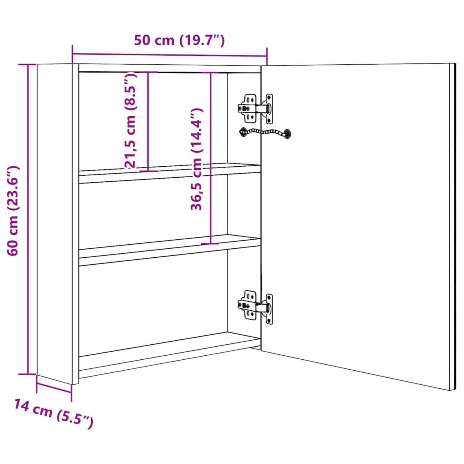 ATOMSTACK MAKER Spiegelschrank Bad, 50x60 cm, glänzend schwarz, MDF+Glas, 3 Ablagen, sanftes Licht für Make-up & Rasur, USB-Stromversorgung (5 V, Netzteil Nicht inkl.)