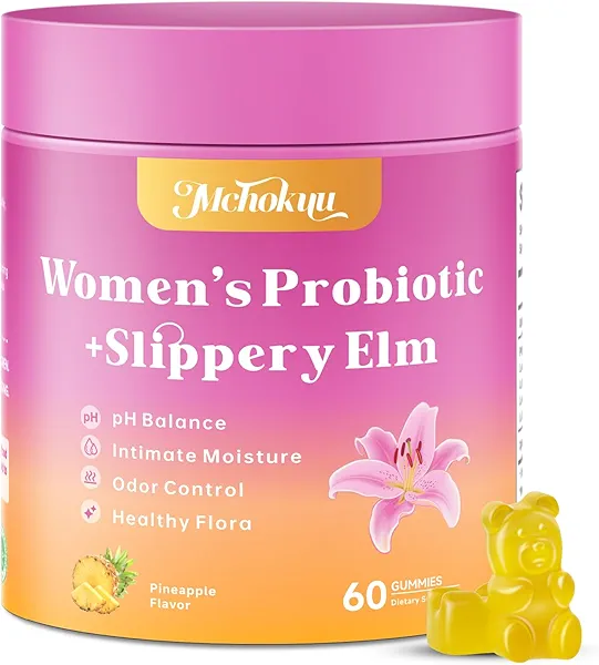 Mchokuu Her Juicy Feminine Probiotics Gummies for Women with Slippery Elm Prebiotics & Lactobacillus Blend, Supports pH Balance, Gut Health & Immune System, Pineapple Flavor 60 Gummies
