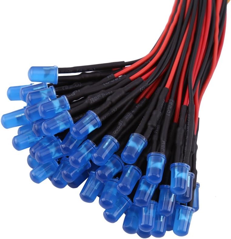 拡散 Led ダイオード柔軟なワイヤー発光ダイオードプリワイヤード 50 ピース 5mm セール Blue セット外装電球趣味の照明車のボート 3