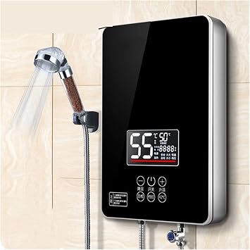 Tankless Water Heater 6000W Electric Hot Water Heater Instant Kitchen Bathroom Instantaneous Tankless Heating Shower Watering Heaters LED Display Under Sink Kitchen Household(Bronze)
