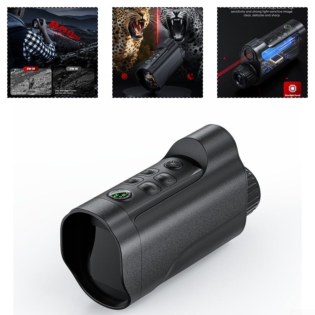 Monoculaire numérique pour vision nocturne Zoom 1080p Vidéo 2.0 pouces écran 800 m Portée 800 m Télescope infrarouge pour l'observation de la faune Camping Randonnée Voyage