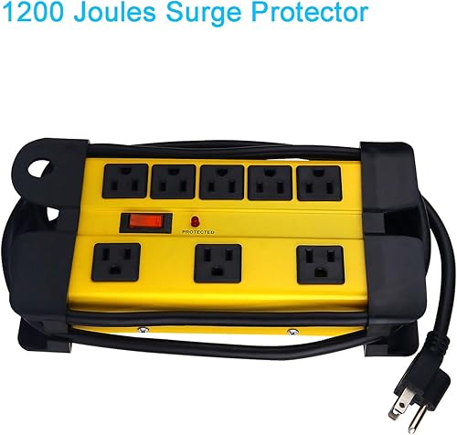 Miniatura 6 de Protector de sobretensiones resistente para electrodomésticos, regleta de alimentación de taller de 8 salidas con 1200 julios, metal con cable de