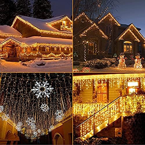 Gresonic 220/320/500LED Warm White Icicle Christmas Lights,Plug in Hanging Fairy Lights, 8 Modes Timer Curtain String Light for Bedroom Patio Yard Wedding Party Background Decoration