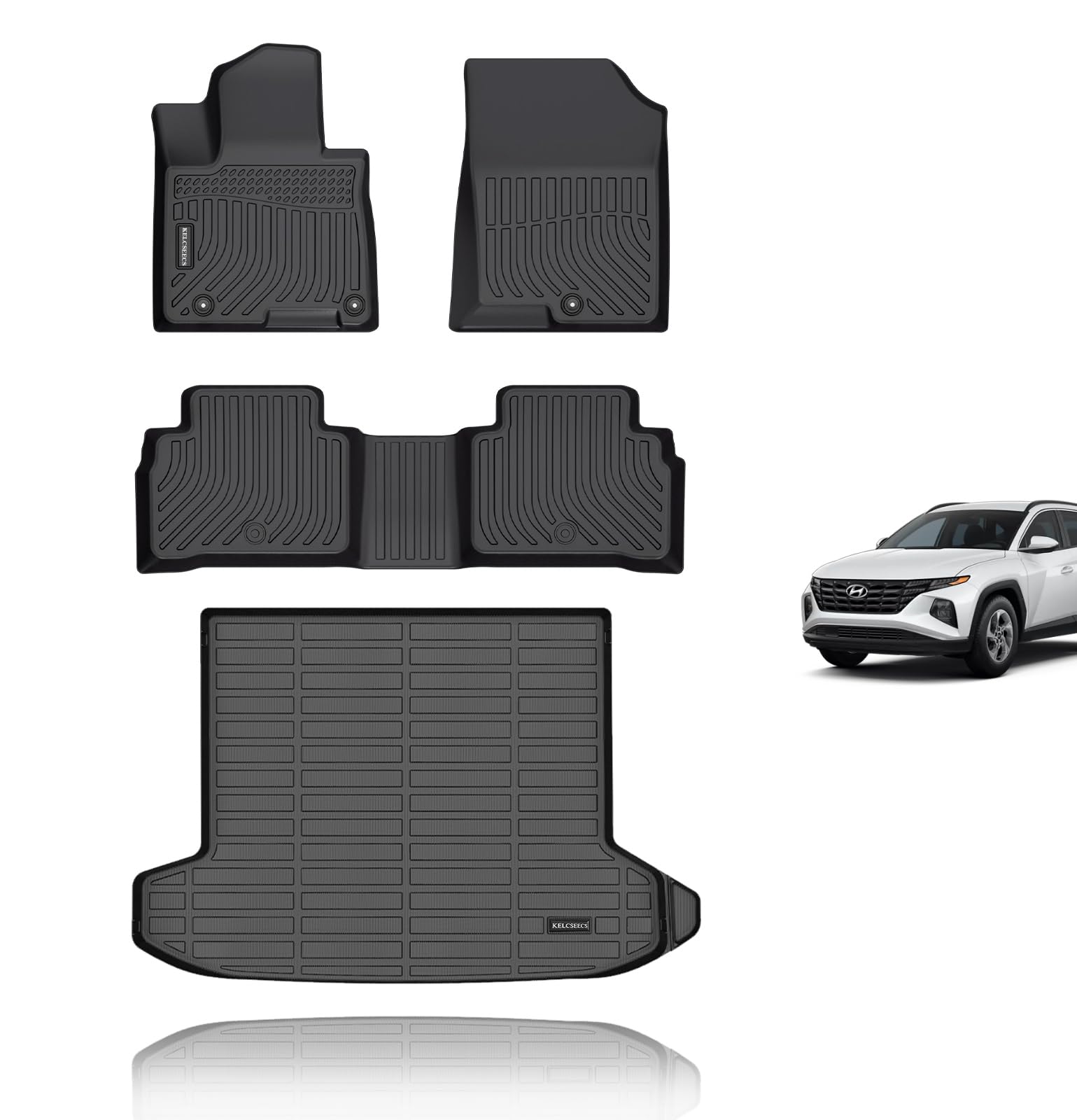 KELCSEECS® All Weather Floor Mats & Cargo Liner Set Custom for 2025 2024 2023 2022 Hyundai Tucson Car Mats Automotive Cargo Mat Floor Liners Trunk Mat Hyundai Tucson Trunk Liner Accessories Black