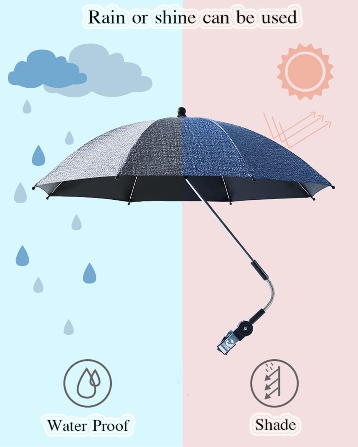 72cm/28.5in Sun Protection Universal Umbrella, Baby Parasol for Stroller, Universal Umbrella with Adjustable Clamp for Infant Umbrella (Color : A2)