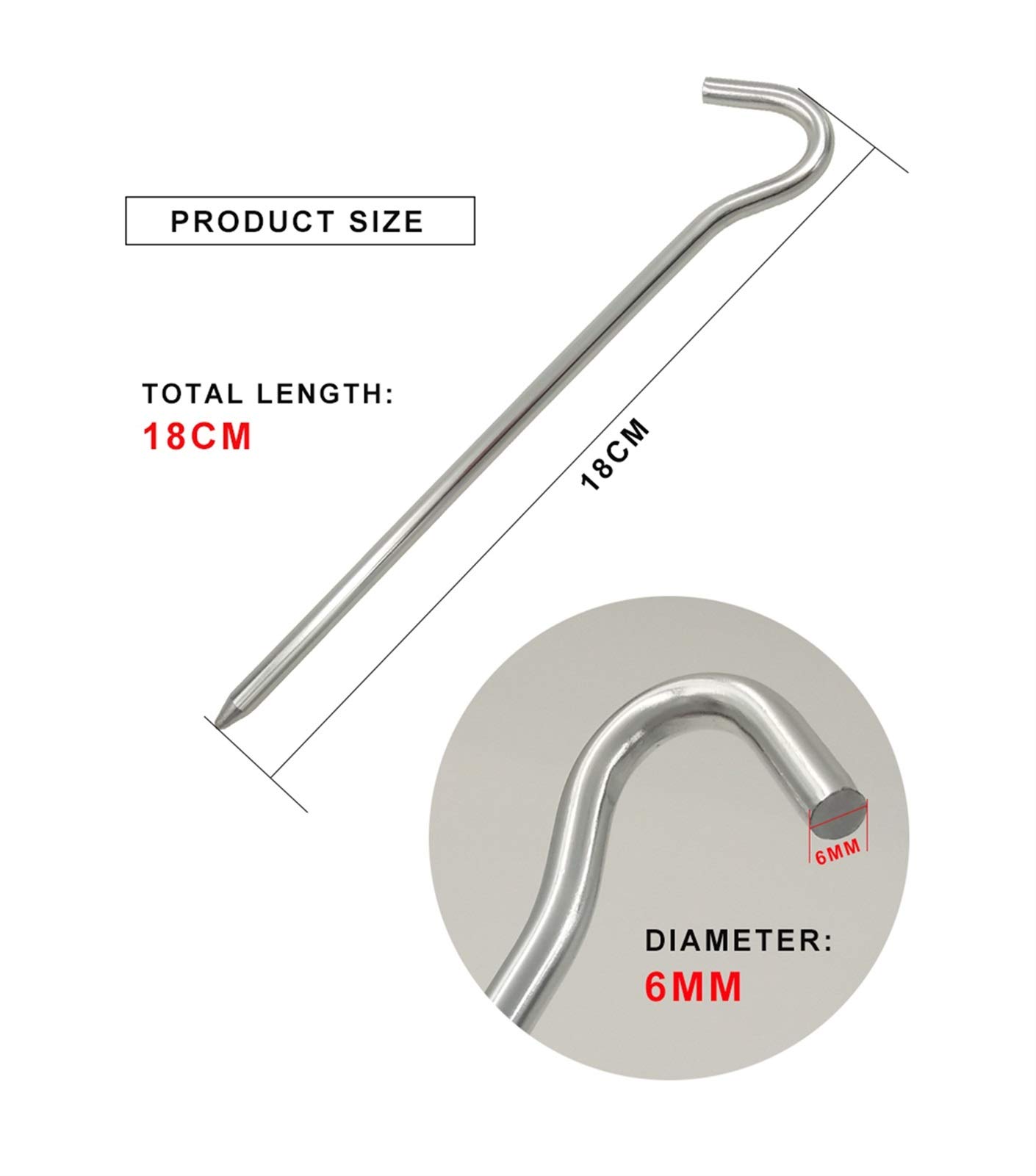 Piquets pour rideaux – 10 pièces/lot de piquets pour rideaux de 18 cm – Piquets pour rideaux en aluminium ronds pour rideaux en alliage d'argent, clous pour extérieur, accessoires pour rideaux pour