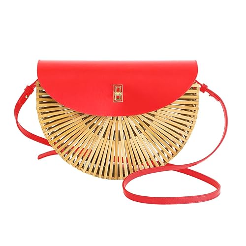 Handwoven Bamboo Bag Summer Straw Purse Crossbody Bags for Women
