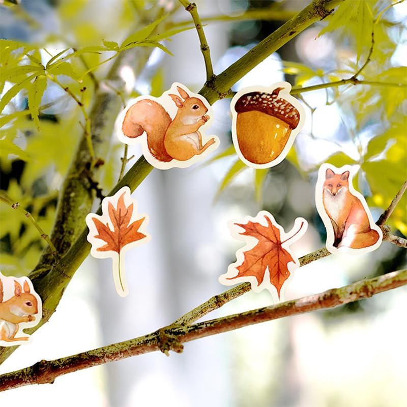 Miniatura 3 de Obujopal - Calcomanías de bosque de otoño, 46 calcomanías de hojas de otoño para álbumes de recortes, diario, portátil, diario basura, decoración de