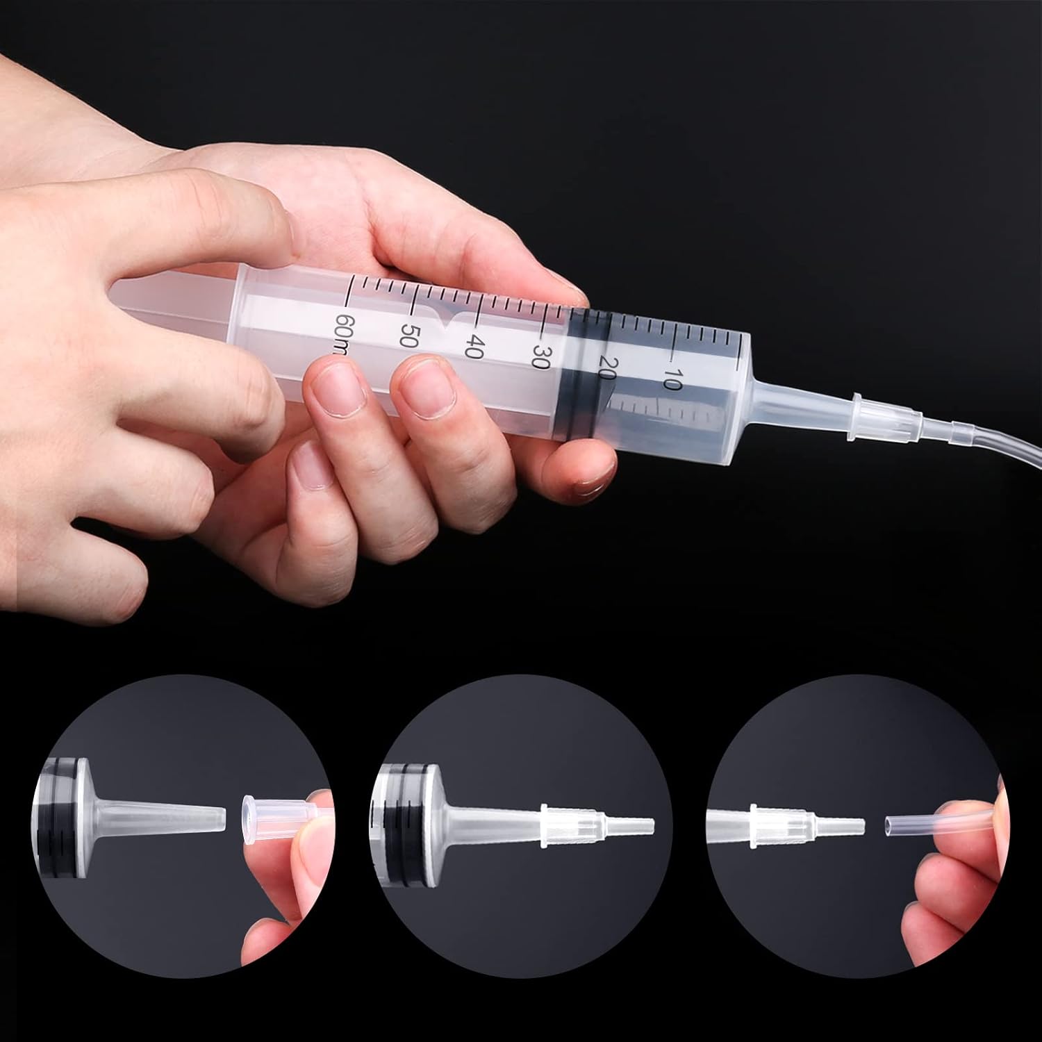 LDKJ 60ml Syringe Plastic Syringe with Tube and Connector Fluid Suction