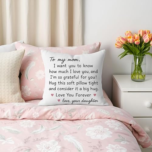 Miniatura 7 de Funda de almohada blanca de 18 x 18 pulgadas con texto en inglés To My Mom, regalo de cumpleaños para mamá, regalo suave de hija, Love You Forever