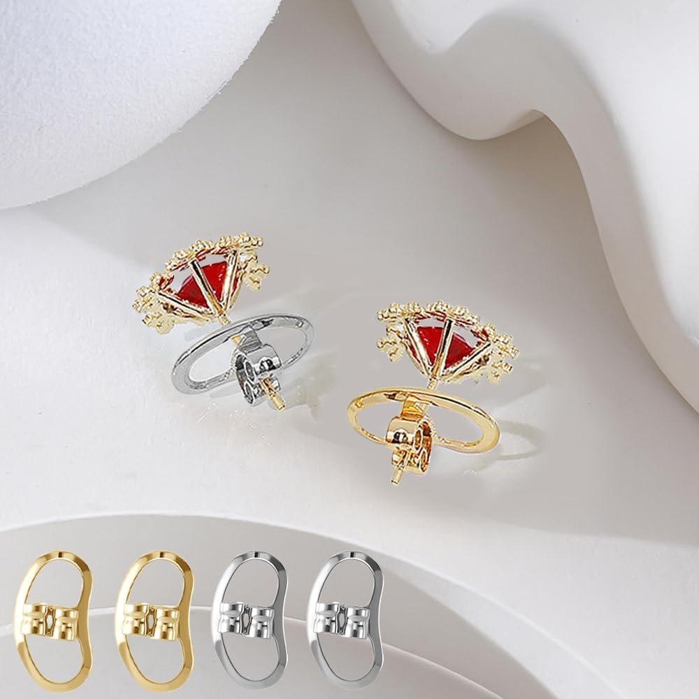 Earring Backs for Droopy Ears, Adjustable & Secure Earring Backs Lifters for Heavy Earrings, 8pcs (4 Gold & 4 Silver) Ear Support for Earrings (Gold and Silver) - Image 3