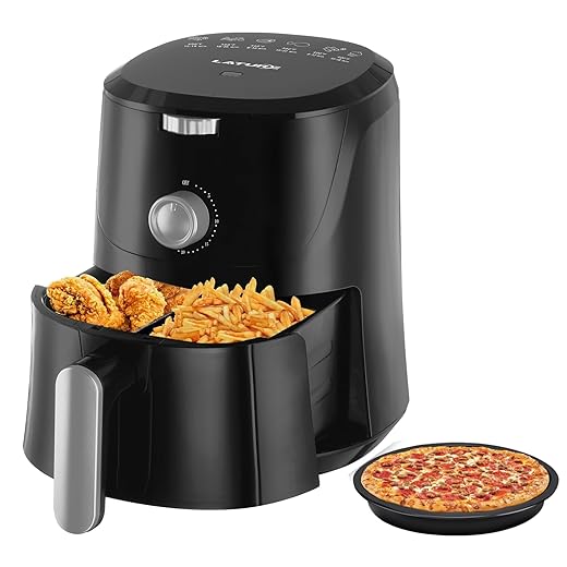 LATURE 4.2 QT Air Fryer Oven Cooker with Temperature and Time Control, 2 Independent Frying Baskets, Pizza Pan, Dishwasher Non-stick Basket 6 Cook Presets CE Certified Black (Black-Knob)