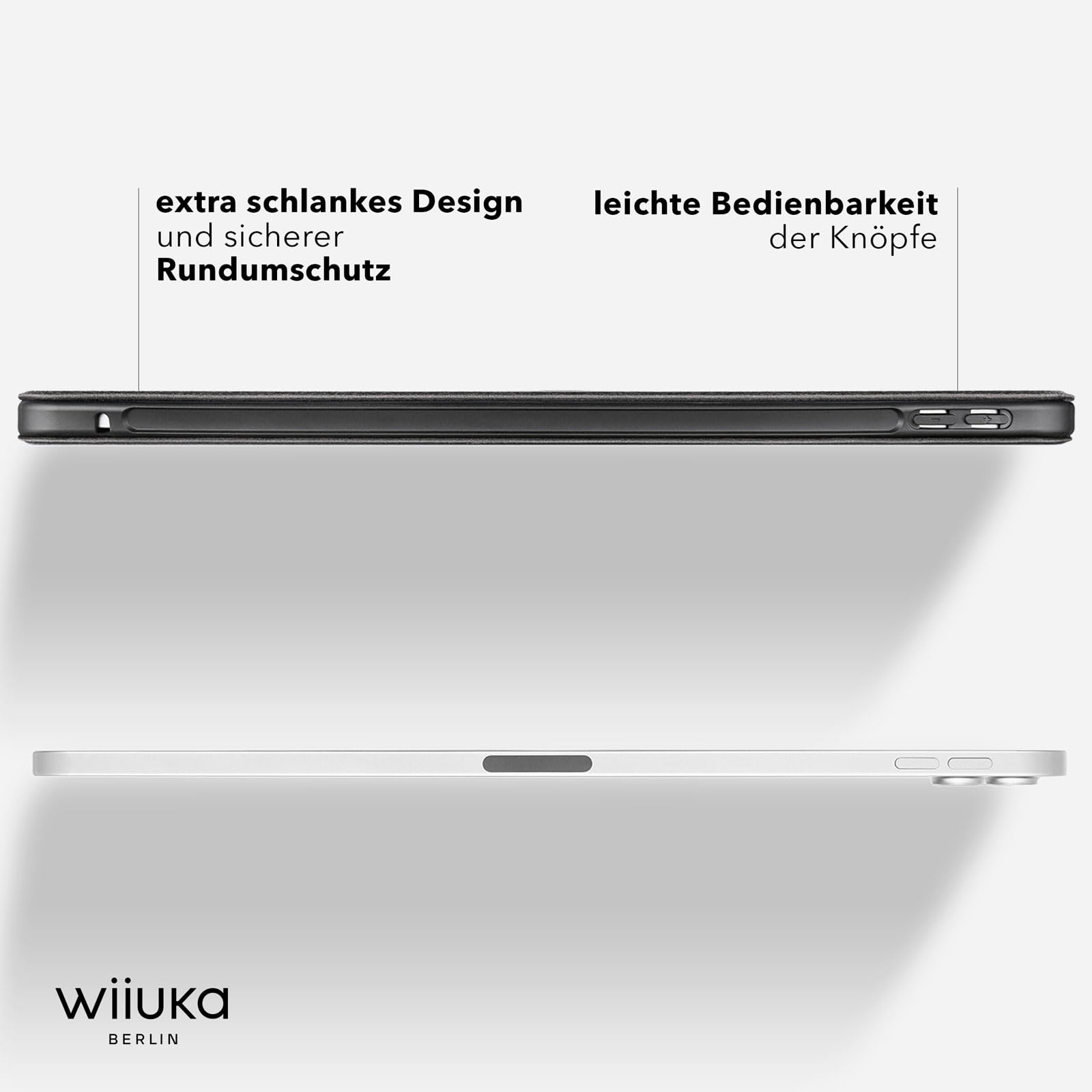 WIIUKA Etui do iPada Pro 13" (2025/2024) M5/M4, niemiecka skóra, etui skórzane, bardzo cienkie, Premium Smart Cover Case, czarne