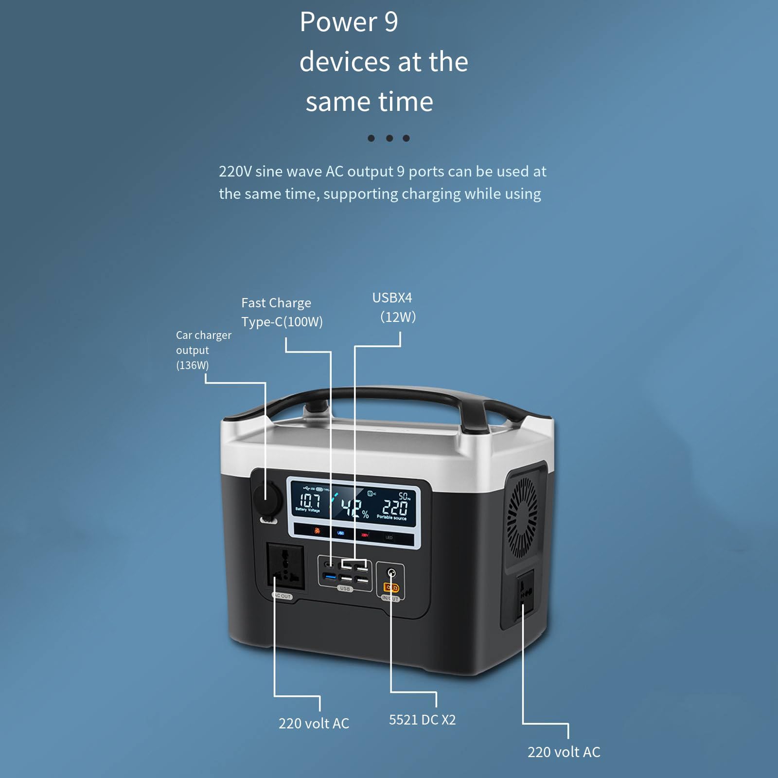 Alimentatore Mobile da 220 V, Batteria Esterna Portatile, Grande capacità, autoguida, Veicolo di Emergenza, casa, 800 W