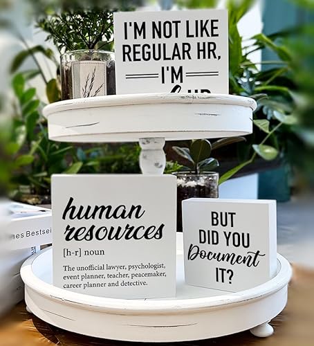 Miniatura 5 de Decoración de oficina de recursos humanos, 3 piezas de regalos divertidos de recursos humanos, letreros de caja de madera con texto en inglés "But
