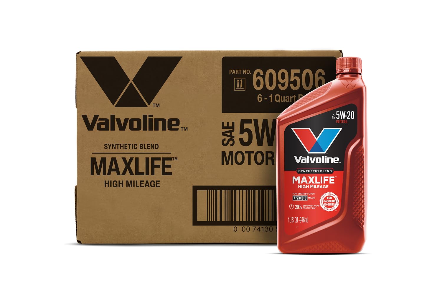 (VV169-6PK) MaxLife SAE 5W-20 Higher Mileage Motor Oil - 1 Quart Bottle, (Case of 6)