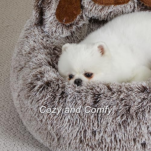 Jiupety Round Hundebett Flauschig von Pfote Form, Donut Hundebetten, Hundebett Kleine Hunde Größe 66cm, Dog Bed Bequem und Weich, Hundebettn Waschbar, Grau