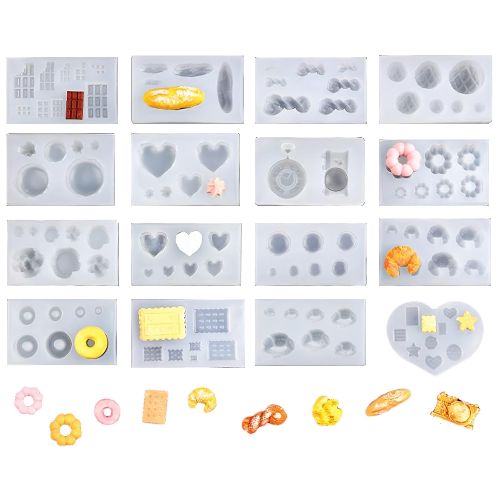 サムコス ミニチュア シリコンモールド 16個セット スイーツ パン型 ドーナツ エポキシ樹脂 UVレジン シリコン モールド DIY 手作り アクセサリー キーホルダー イヤリング パーツ 作成 抜き型