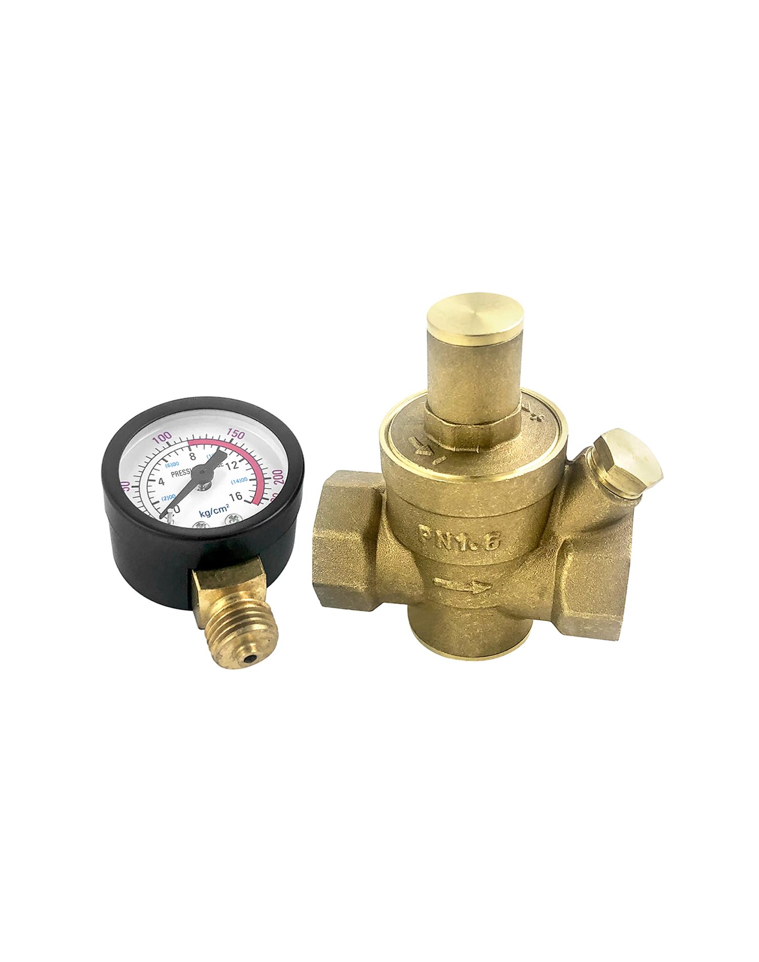 QWORK® 2 pièces DN20 reducteur de pression d'eau en laiton avec manomètre de soupape de réduction de pression réglable
