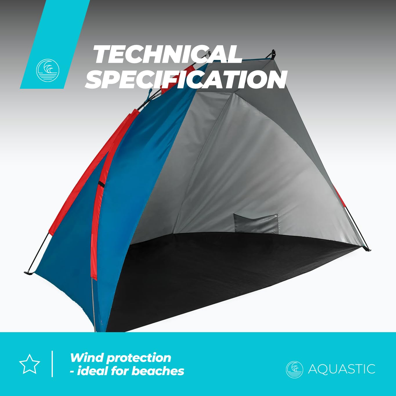 AQUASTIC Tenda da spiaggia Concielo leggera, compatta e protettiva, con UPF 50, 120 x 210 x 120 cm, in poliestere resistente e fibra di vetro, ideale per la spiaggia