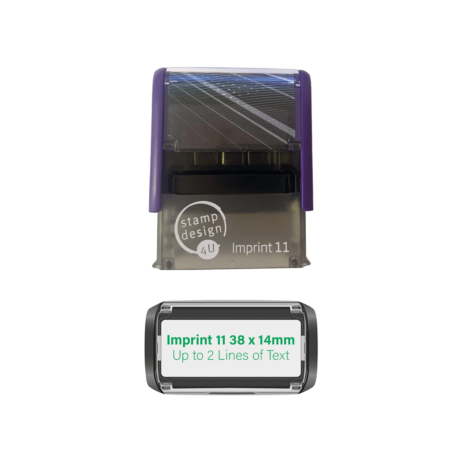 Stamp Design 4U Green Imprint 11 38 X 14Mm - 2 Line Custom Stamp With Ink Personalised Self-Inking Business Address Rubber
