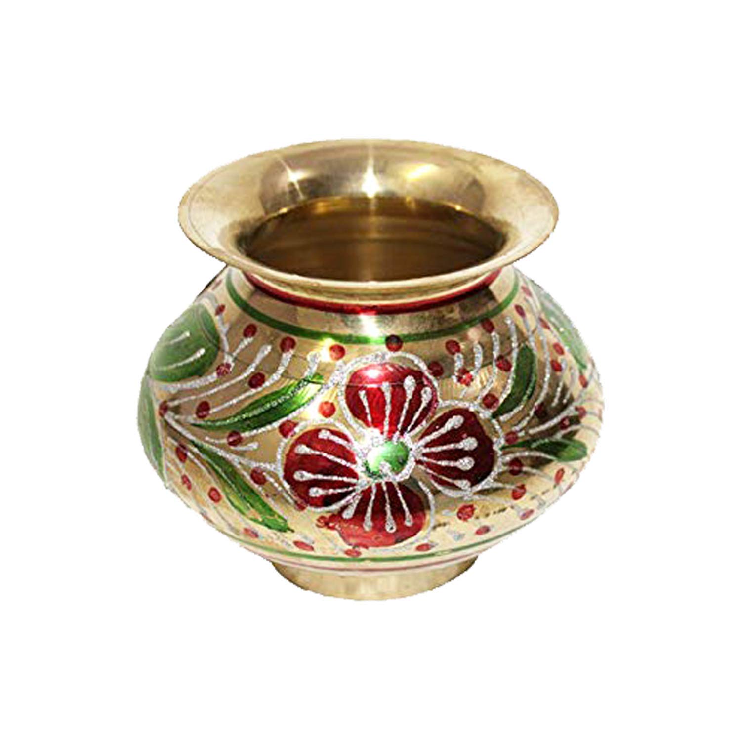 RSGM Brass Handpainted Meenakari Karwa Chauth Lota/Kalash for Pooja (4X4 Inch)
