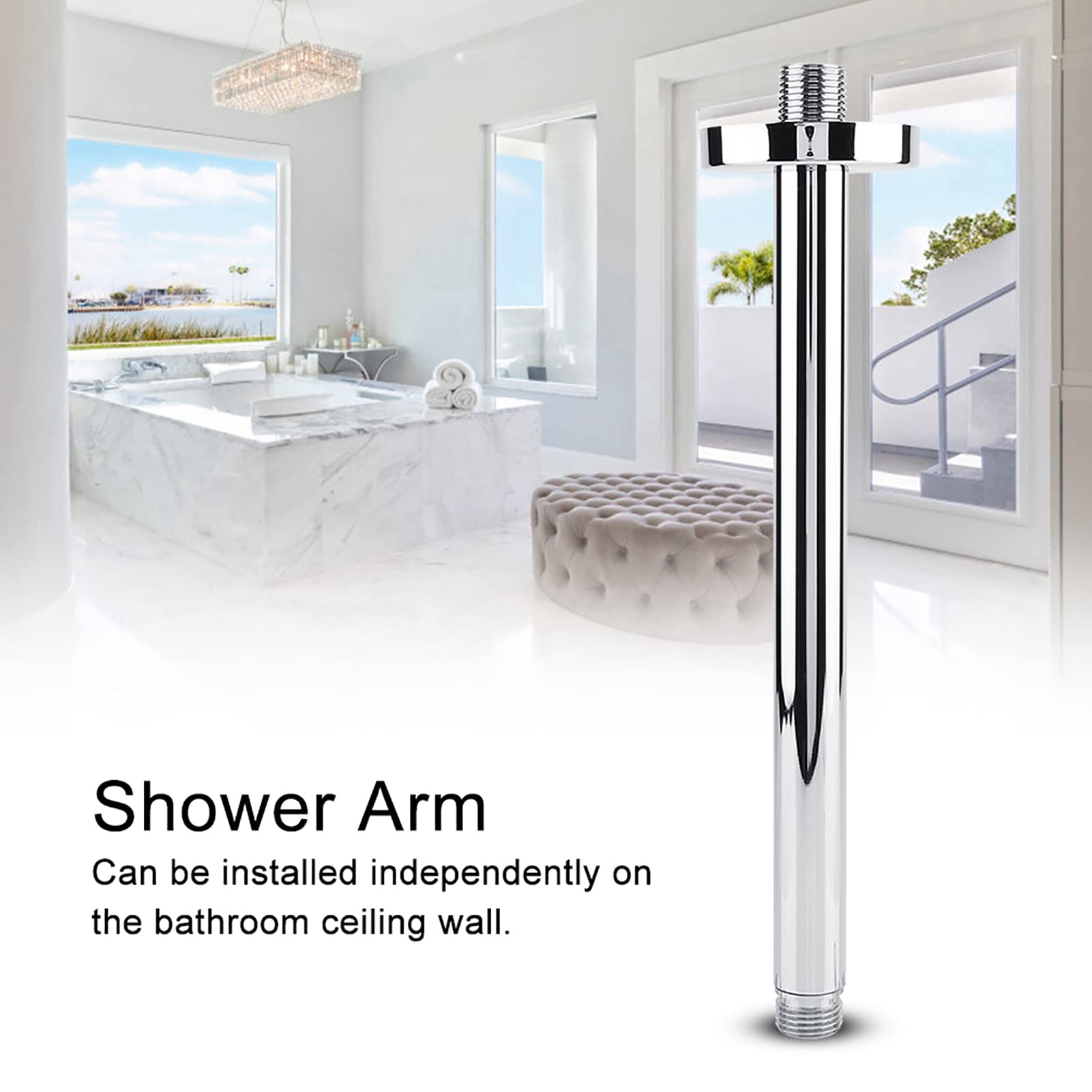 Braccio Doccia A Soffitto In Acciaio Inox Cromato 15cm - Prolunga Per Soffione, Filetto G1/2, Installazione Facile