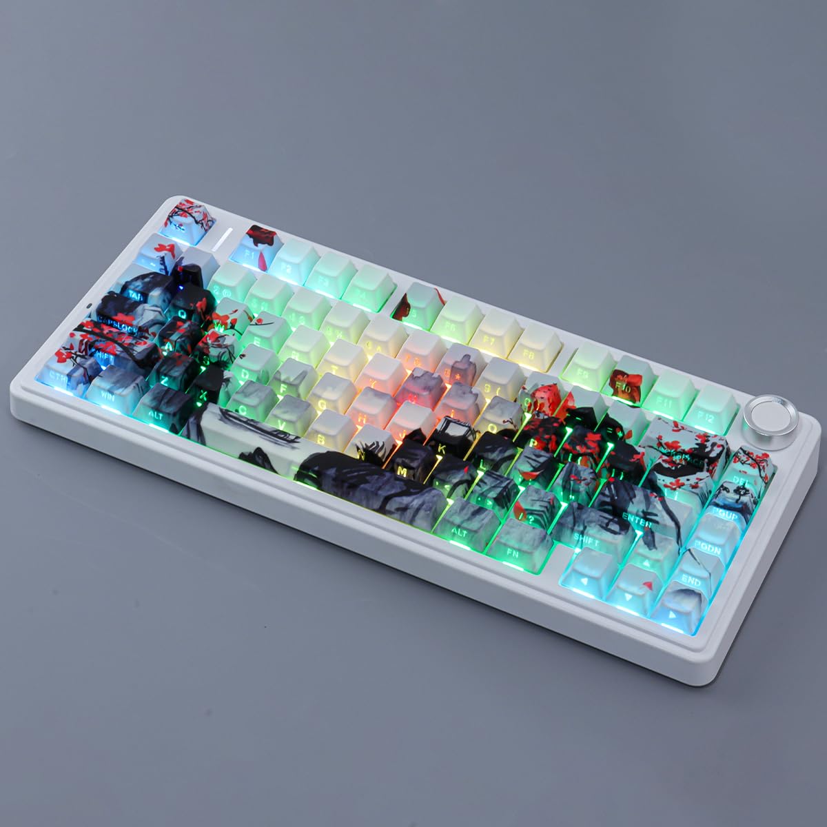 PBT Keycaps 130 klawiszy Double Shot Plum Blossom Keycaps, Shine Through Side Printed Keycaps, Cherry Profile Dye Sublimacja, Custom Keycap for Cherry MX Switch Mechanical Keyboards
