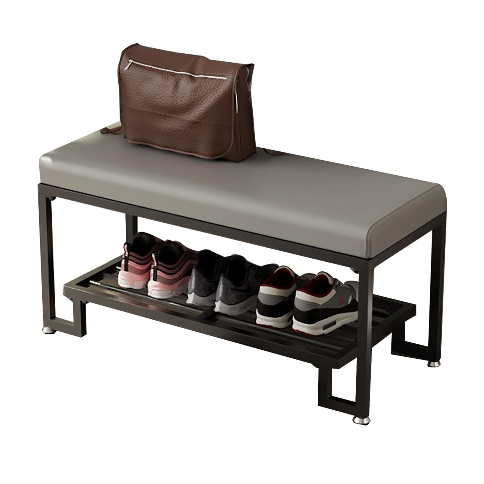 WJFTODAY Shoe Storage Bench with Cushion Entryway Metal Shoe Rack Upholstered Footstool for Living Room Hallway Balcony 80cm Gray with Black Legs