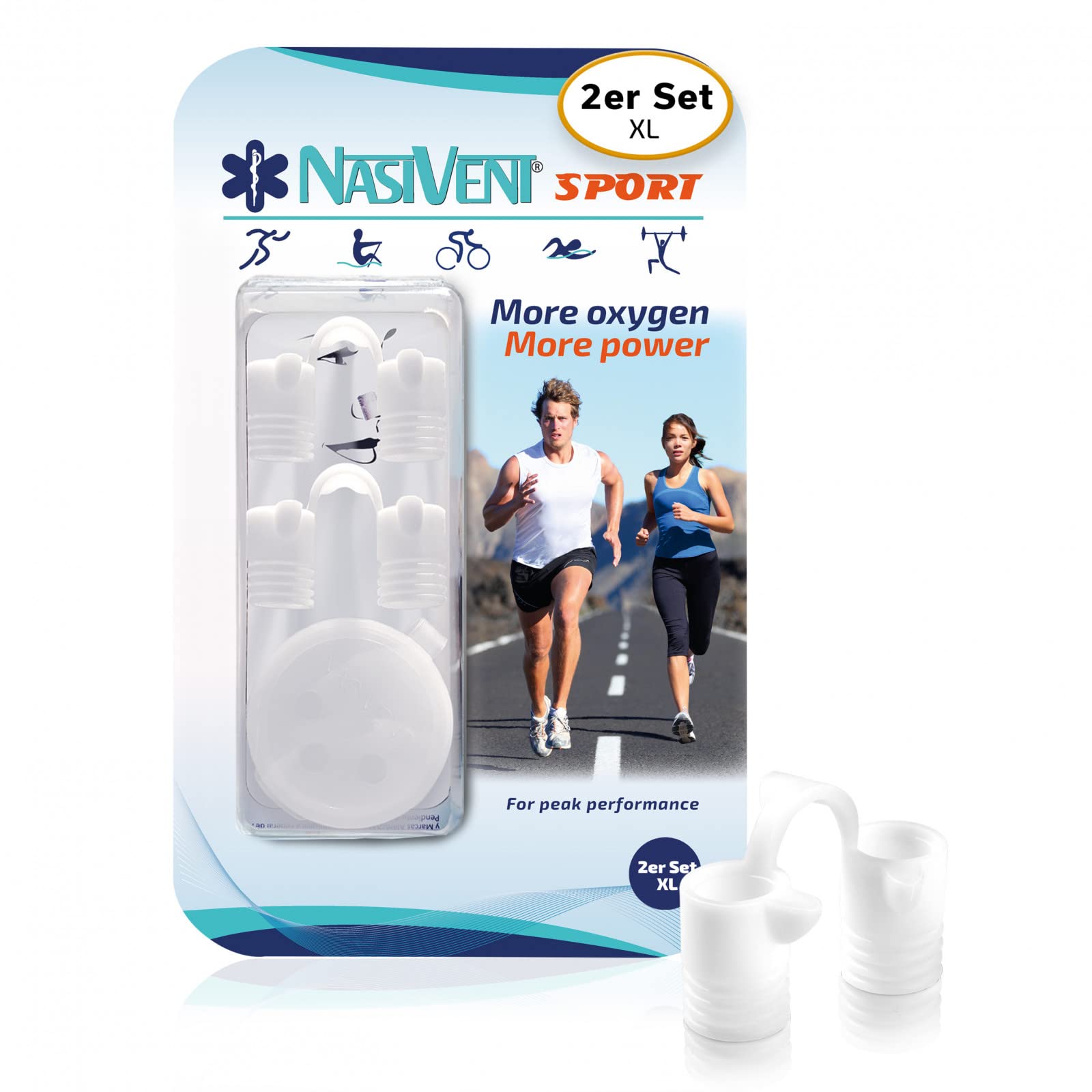 NASIVENT Sport - Premium Nose Dilator - Improved Nose Breathing - Nose Separator - Unique Thanks to Innovative Retaining Pins - Made of Silicone - (2X Size XL) Snow White