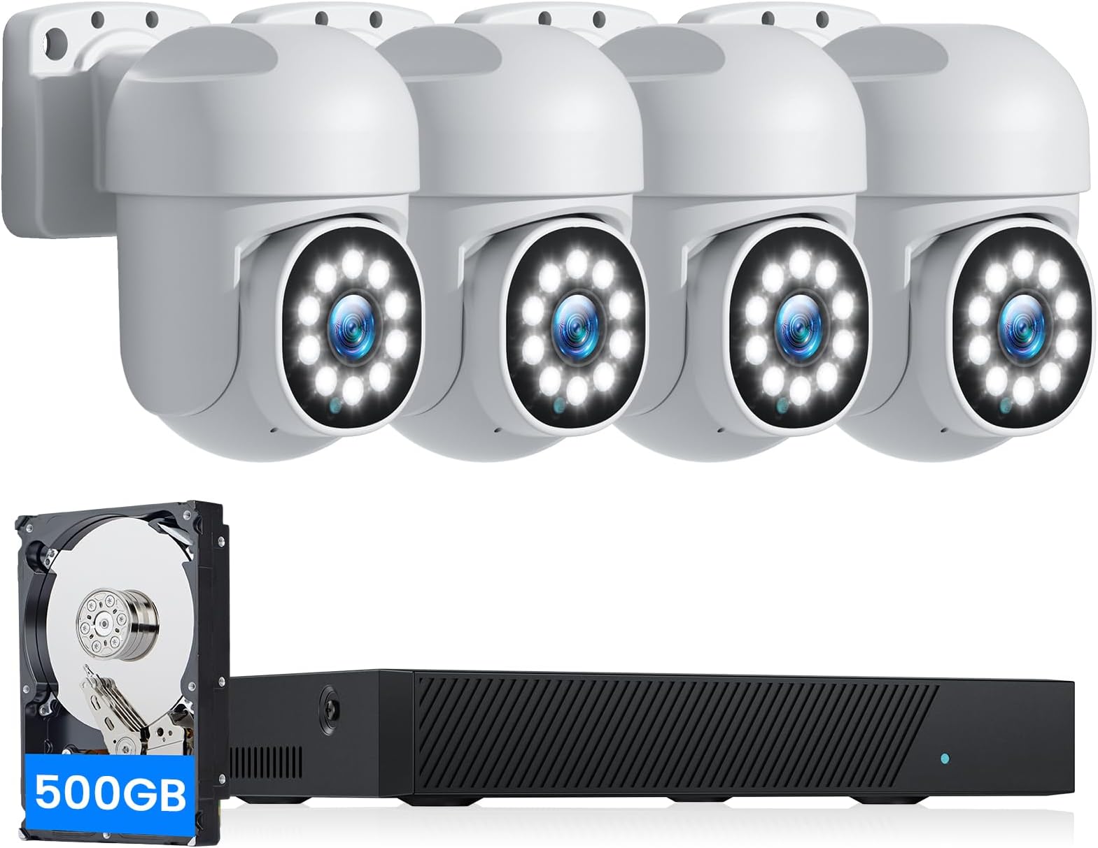 Camcamp 5MP 8CH PoE CCTV Camera System with Auto Tracking, 4K NVR with 500GB HDD & 4 Outdoor PTZ Cameras, Color Night Vision, Two-Way Audio, 24/7 Recording