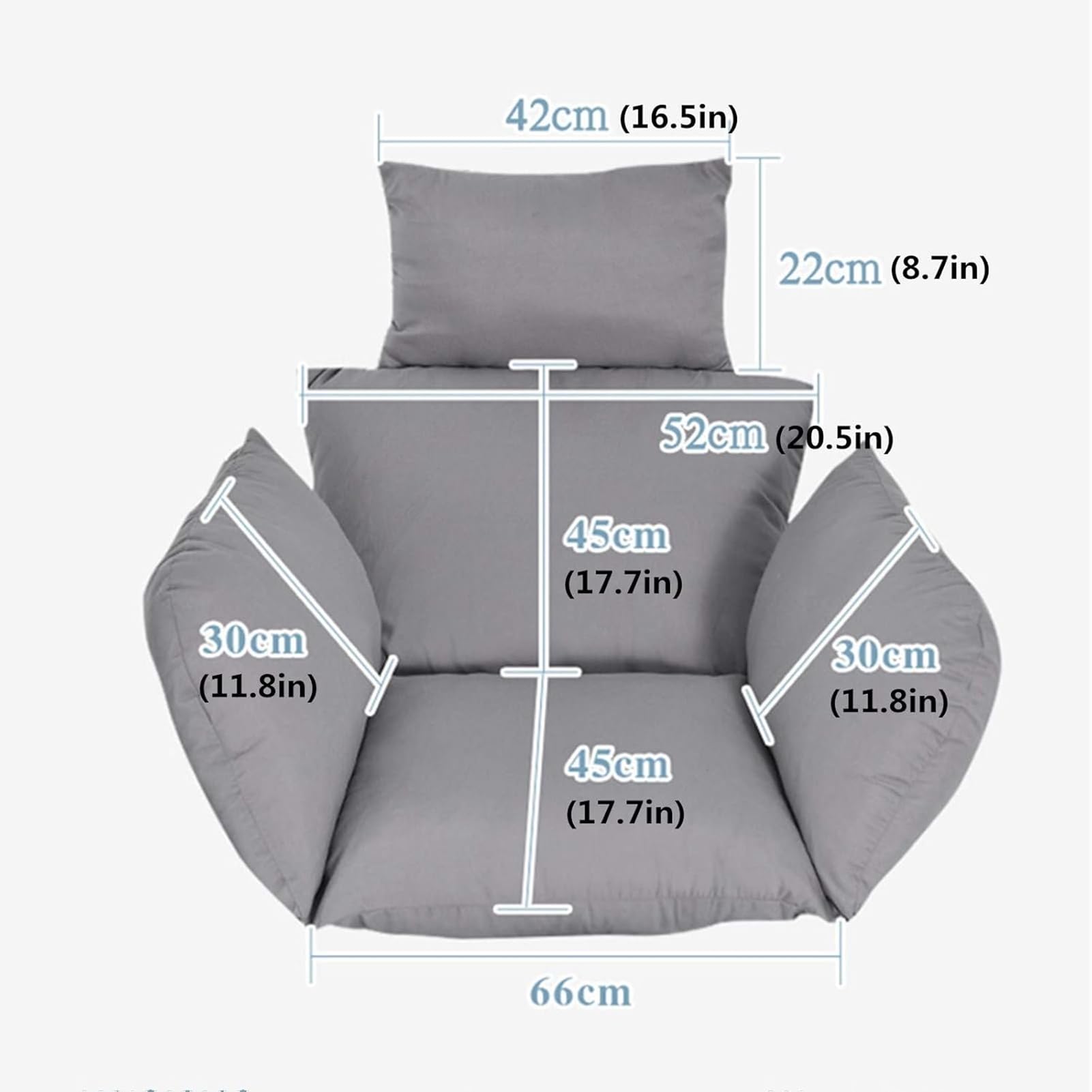 Cojín de Silla de Hamaca, Colgante Huevo Cojines, Columpio Silla Cojín Respaldo con Almohada para la Cabeza, Cjín Impermeable para Patio Jardín (Grey)