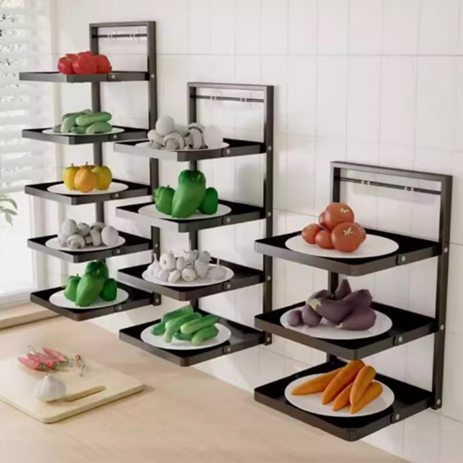 Estante De Pared For Platos De Cocina De 3 A 5 Niveles, Estante De Almacenamiento De Alimentos De Varios Niveles, Estante Plegable For Almacenar Alimentos(White,3tier)