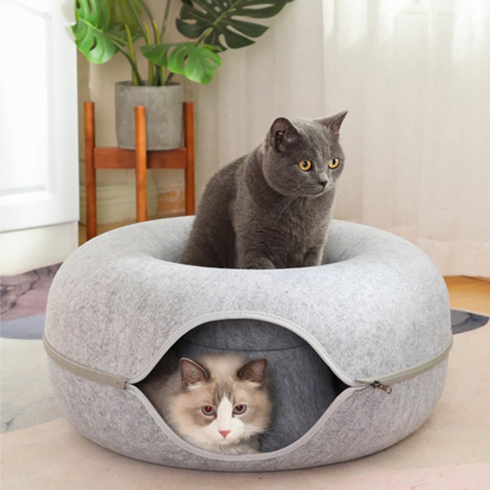 Cozy Catnap Donut Bed, Cat Plush Bed, Cat Tunnel Bed, Cat Tunnels for ...