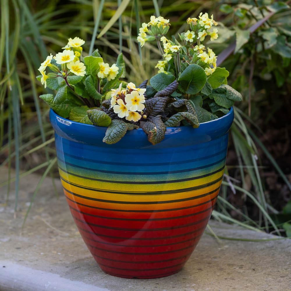 Yougarden Rainbow Planters, 2 X 33Cm Plastic Pots, Colourful Garden Patio Containers With Drainage Holes