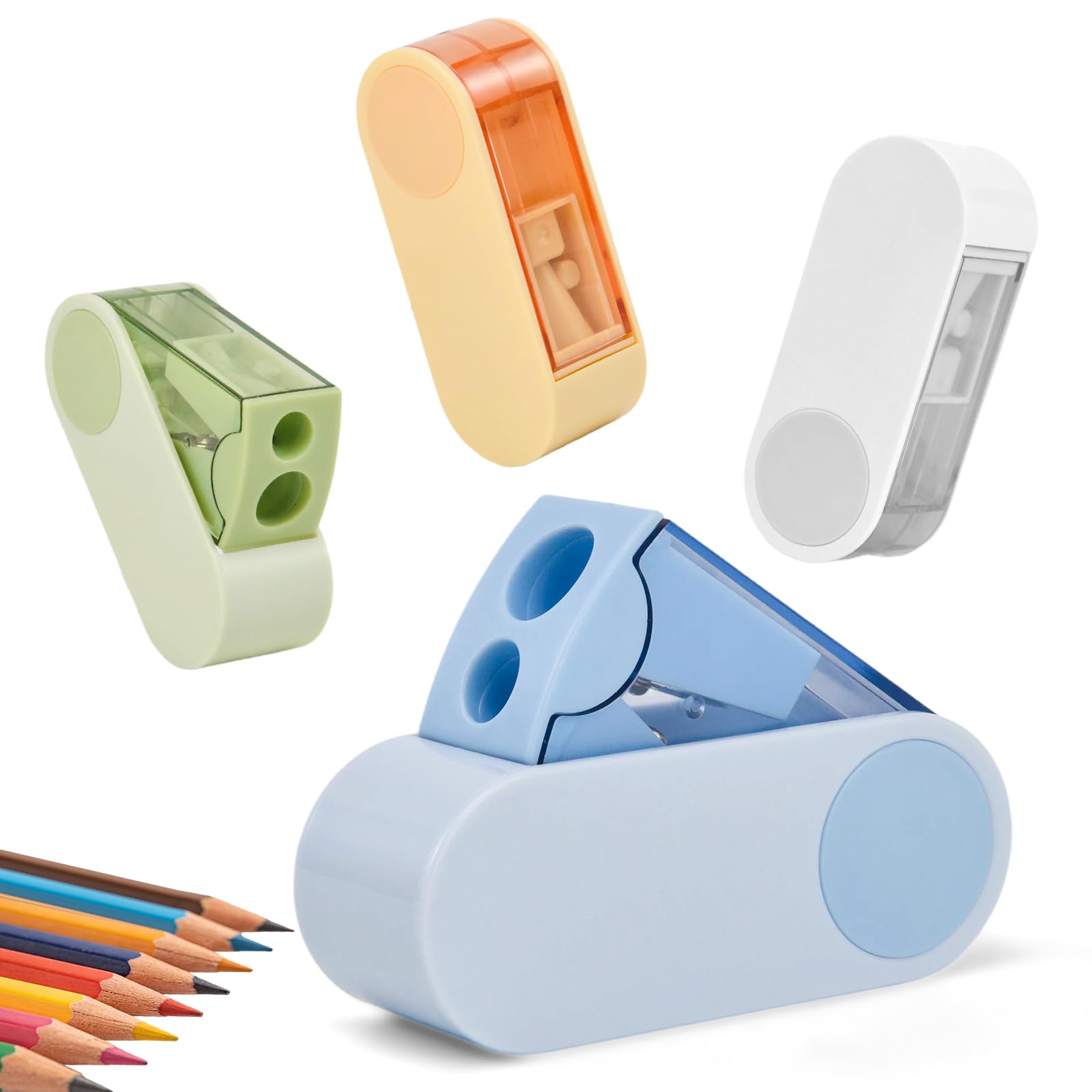 Set da 4 Temperamatite con Serbatoio – Temperamatite a Doppio Foro per Matite Spesse e Sottili, Temperamatite Manuale con Contenitore, Multicolore per Scuola, Ufficio e Casa