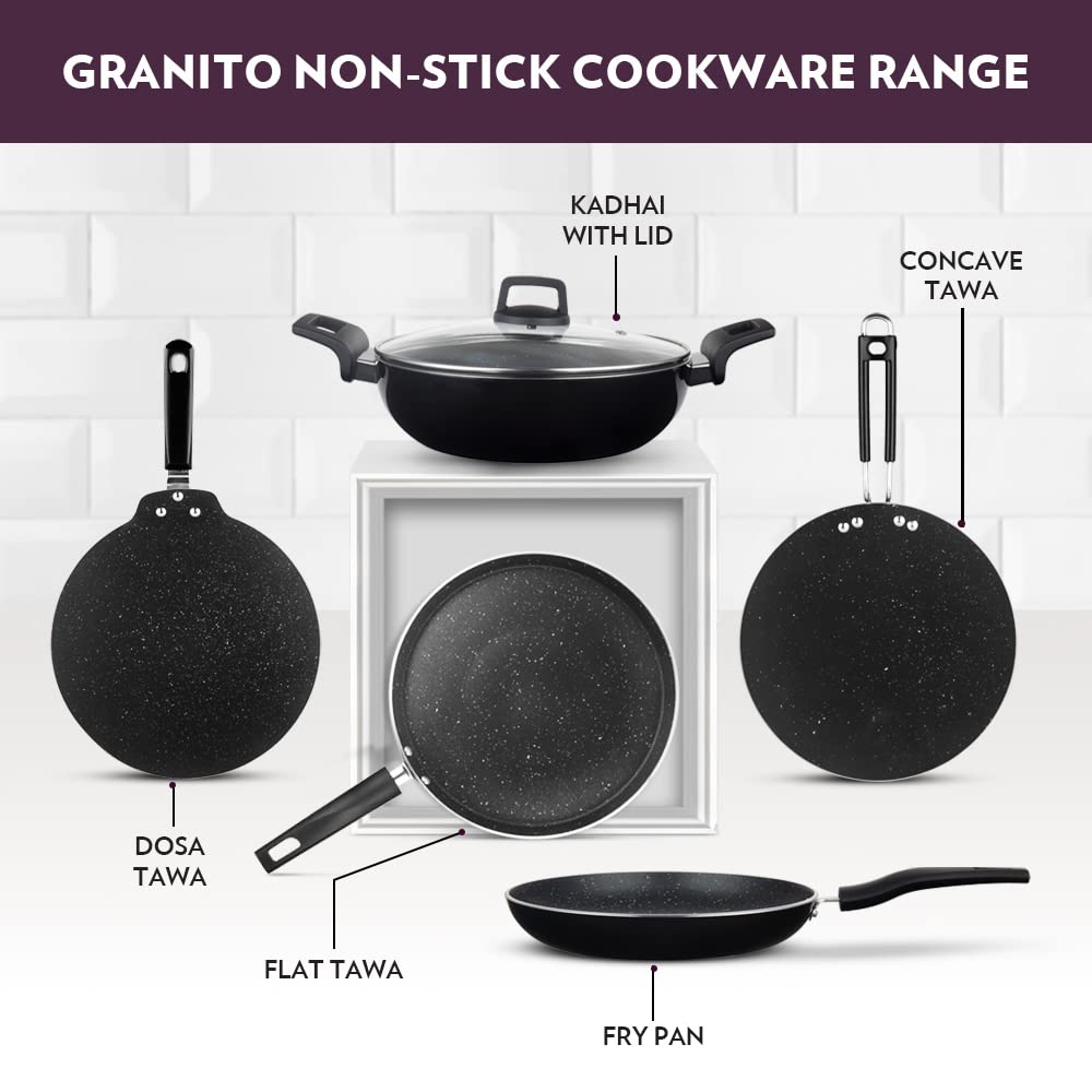 Borosil Granito Non-Stick Kadhai with Glass Lid, Induction Friendly, Granite Finish, PFOA-Free, 28 cm Diameter - Image 6 thumbnail